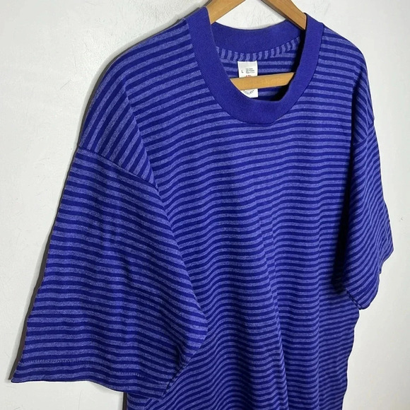 Vintage 90s Single Stitch Fruit of The Loom Casualwear Striped Basic T Shirt - Picture 3 of 9